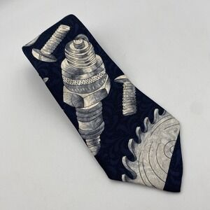 Home Improvement Tim's Giant Sparkplug Tie Navy Blue Grey Polyester 55.5"x3.5